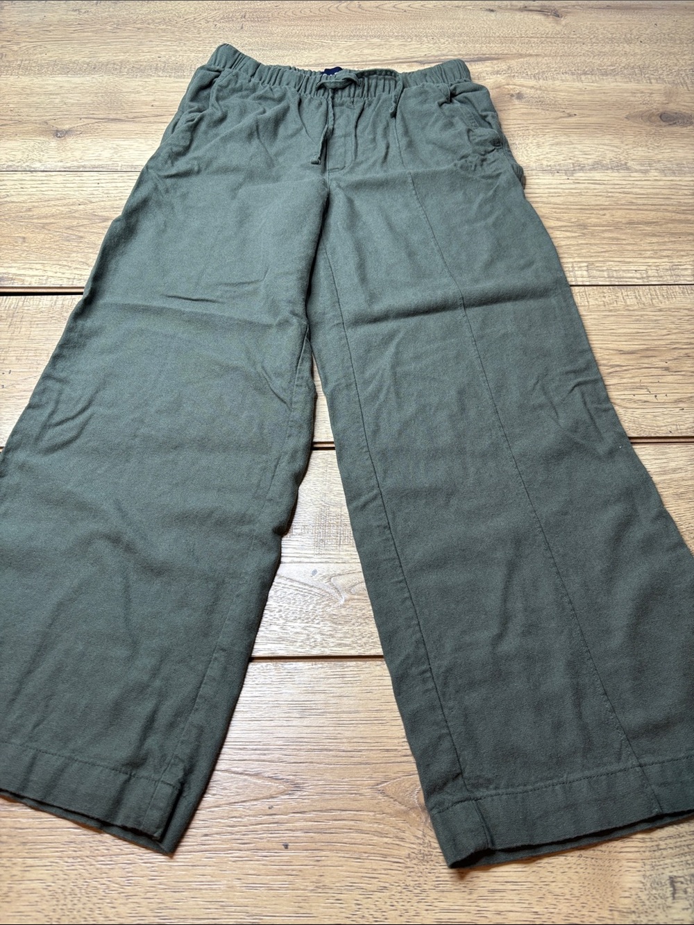 Women’s GAP Linen Blend Olive Green Wide Leg Cropped Drawstring Pants Size XS